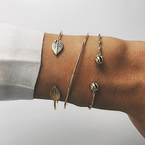 

3pcs Women's Bracelet Bangles Cuff Bracelet Layered Rope Leaf Ladies Simple Punk Trendy Korean Alloy Bracelet Jewelry Gold For Party Daily Date Street Club