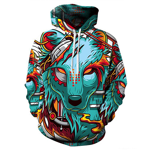

Men's Plus Size Hoodie Cartoon 3D Print Hooded Daily Basic Exaggerated Hoodies Sweatshirts Long Sleeve Loose Green / Fall