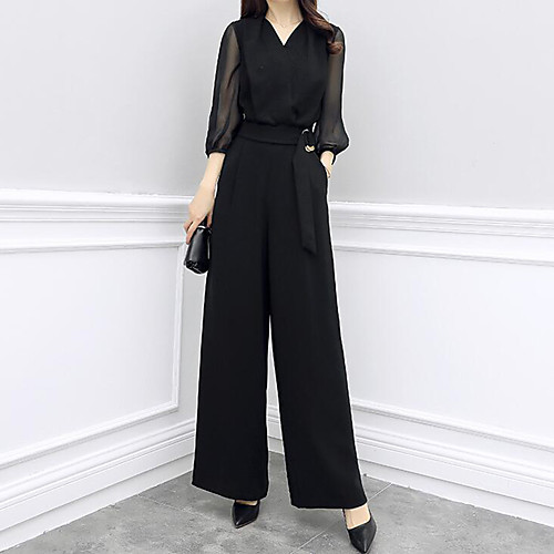 

Women's Plus Size Streetwear Sophisticated Party Work V Neck Wide Leg Black Jumpsuit Solid Colored / Sexy