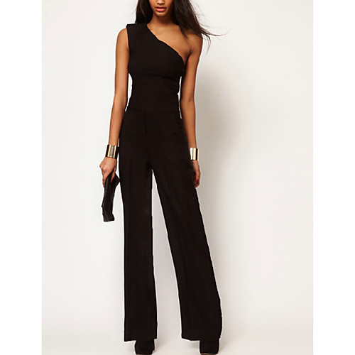

Women's Going out Work Boat Neck Black Jumpsuit Solid Colored / Wide Leg