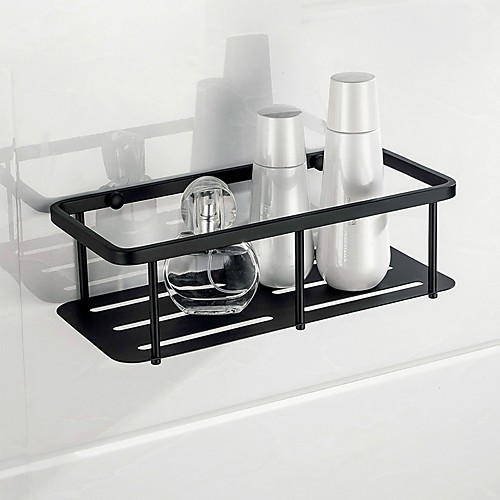 

Bathroom Shelf Rectangle Wall Mounted Rustic Stainless Steel Storage Set for Living Room and Bathroom Matte Black 1PC