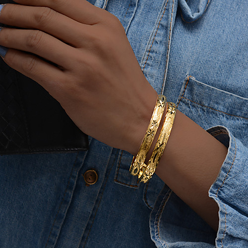 

2pcs Women's Bracelet Bangles Cuff Bracelet Sculpture Ladies Ethnic Italian Gold Plated Bracelet Jewelry Gold For Party Gift