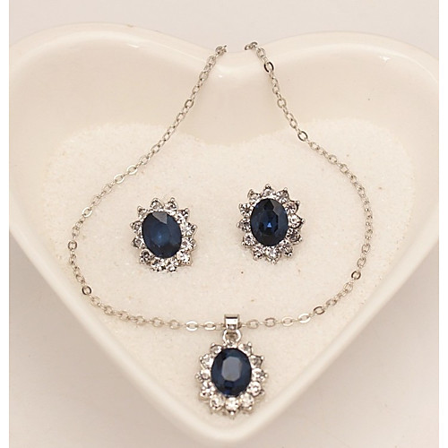 

Women's Sapphire Synthetic Sapphire Stud Earrings Necklace Snowflake Ladies Classic Fashion Earrings Jewelry Dark Blue For Daily Formal