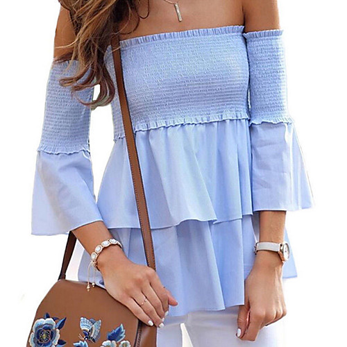

Women's Blouse Solid Colored Long Sleeve Daily Tops Light Blue