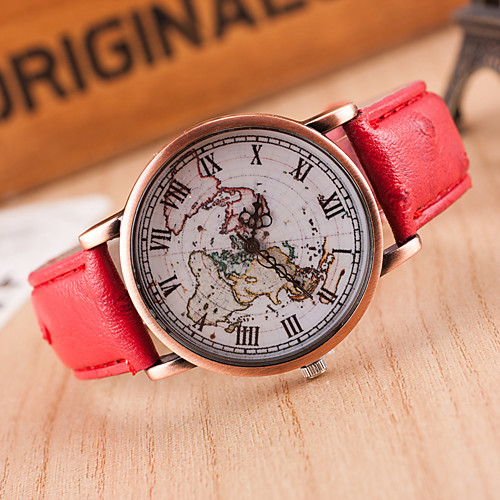 

Women's Wrist Watch World Map Quartz Leather Black / Red / Brown Casual Watch Analog Ladies Fashion World Map - Light Black Brown Red