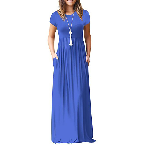 

Women's Swing Dress Maxi long Dress Blue Purple Wine Army Green Royal Blue Black Red Brown Beige Short Sleeve Solid Colored Summer Round Neck Going out S M L XL XXL / High Waist