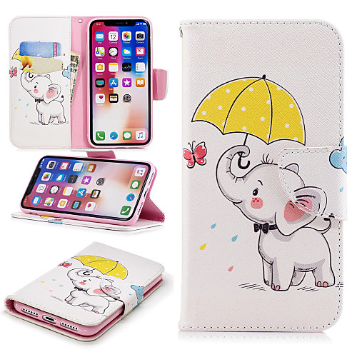

Case For Apple iPhone X / iPhone 8 Plus / iPhone 8 Wallet / Card Holder / with Stand Full Body Cases Animal / Elephant Hard PU Leather