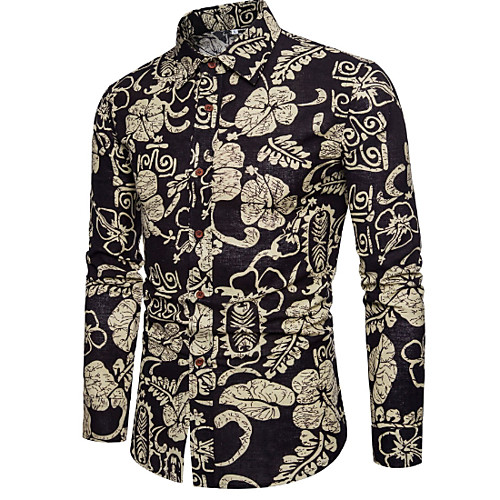 

Men's Shirt Floral Long Sleeve Daily Tops Vintage Black
