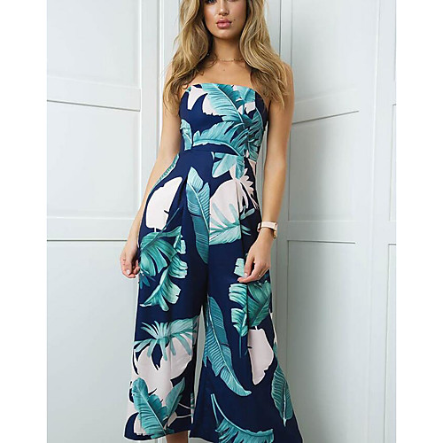 

Women's Daily Boat Neck Floral Green Jumpsuit Geometric / Wide Leg / Sexy