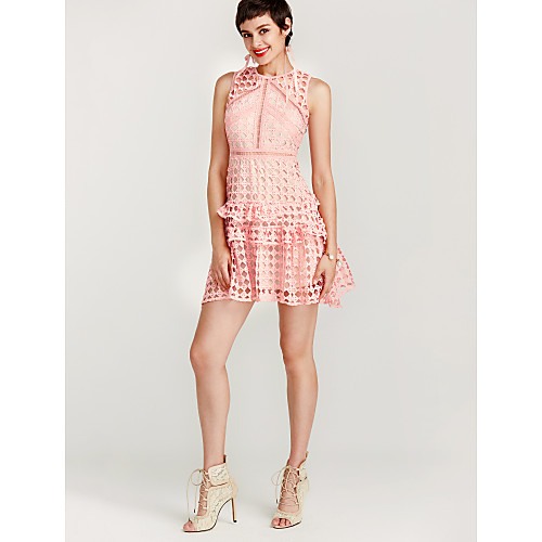 

Women's Sheath Dress Short Mini Dress Blushing Pink Sleeveless Dusty Rose Solid Colored Summer Round Neck Streetwear Going out Slim S M L / High Waist / Sexy
