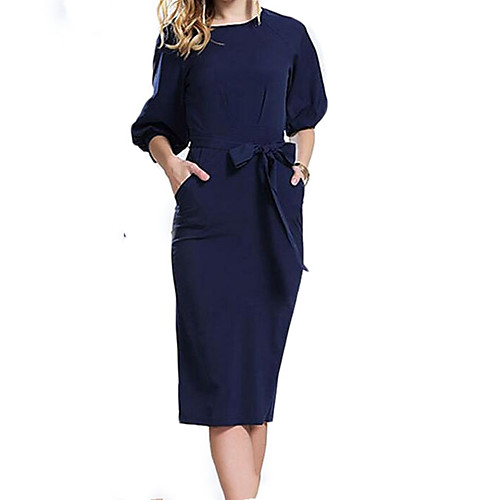 

Women's Chiffon Dress Knee Length Dress Royal Blue Half Sleeve Round Neck Going out S M L XL XXL