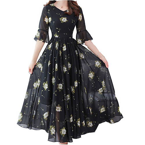 

Women's Chiffon Dress Midi Dress White Black Navy Blue 3/4 Length Sleeve Round Neck Going out Slim S M L XL XXL 3XL
