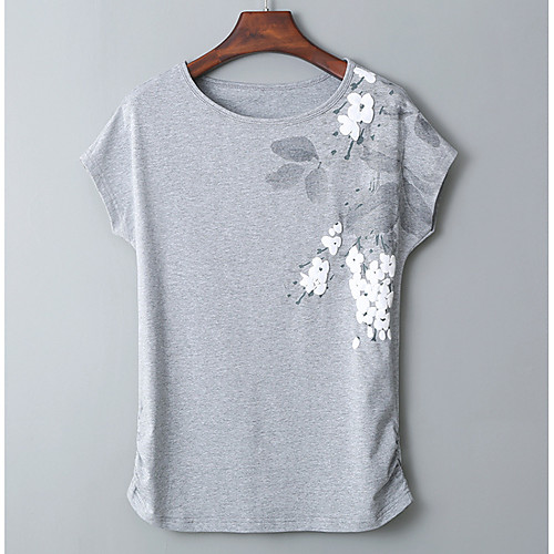 

Women's T shirt Solid Colored Geometric Plus Size Print Short Sleeve Daily Tops Cotton Basic White Green Gray