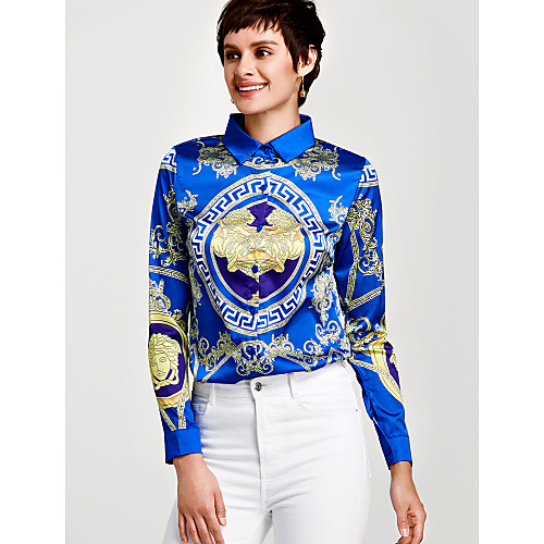 

Women's Shirt Floral Print Long Sleeve Work Tops Sophisticated Blue
