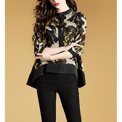 

Women's Shirt Geometric 3/4 Length Sleeve Daily Tops Black