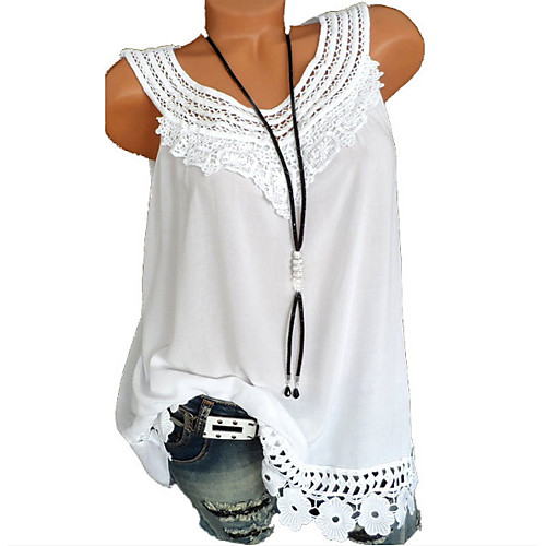 

Women's Tank Top Solid Colored Lace Patchwork Tops White Black Purple