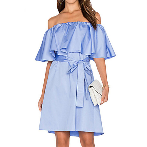 

Women's Sheath Dress Short Mini Dress Light Blue Short Sleeve Boat Neck Going out Slim Off Shoulder S M L XL XXL 3XL 4XL 5XL / Ruffle