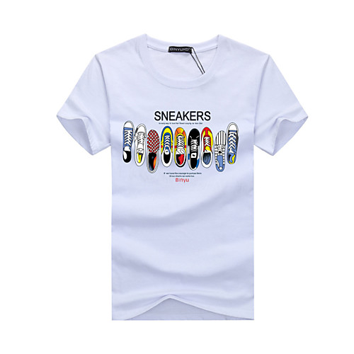 

Men's T shirt Shirt Graphic Print Short Sleeve Daily Tops Cotton Basic Round Neck White Red Yellow
