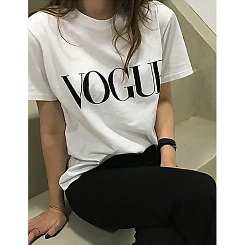 

Women's T shirt Solid Colored Letter Short Sleeve Daily Tops Cotton White Black Red