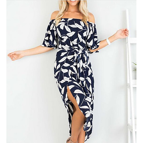 

Women's Shift Dress Knee Length Dress Navy Blue Short Sleeve Black & White Solid Colored Geometric Pleated Round Neck Vintage Work Puff Sleeve S M L XL / Cotton / Plus Size / Plus Size / Cotton