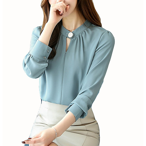 

Women's Blouse Solid Colored Long Sleeve Daily Tops Lavender Light Blue