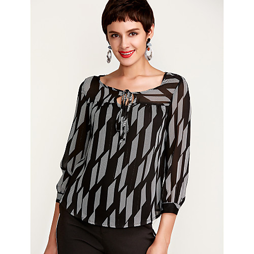 

Women's Blouse Print Long Sleeve Daily Tops White Black Blue