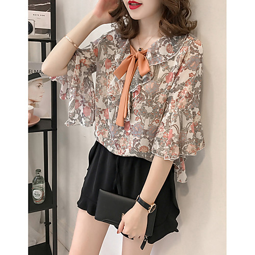 

Women's Blouse Solid Colored Short Sleeve Daily Tops White Blue Blushing Pink