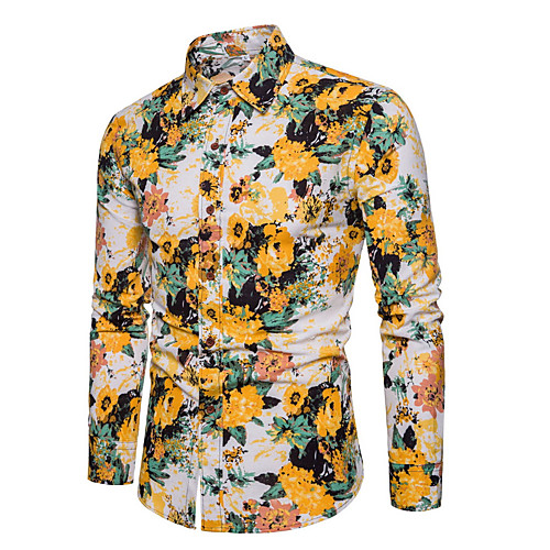 

Men's Shirt Floral Print Long Sleeve Daily Tops Basic Yellow / Spring / Summer