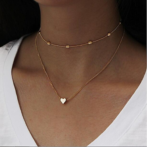 

Women's Choker Necklace Chain Necklace Layered Thick Chain Stacking Stackable Heart Love Ladies Simple Vintage Multi Layer Metal Alloy Silver Gold 35 cm Necklace Jewelry 1pc For Daily Office & Career