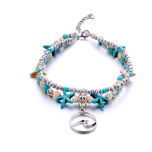 

Ankle Bracelet Ladies European Bikini Women's Body Jewelry For Daily Bikini Layered Turquoise Alloy Starfish Silver 1pc