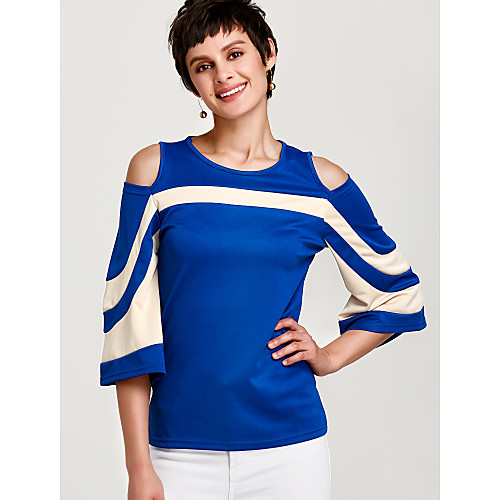 

Women's T shirt Color Block Patchwork 3/4 Length Sleeve Daily Tops Streetwear Black Blue Red