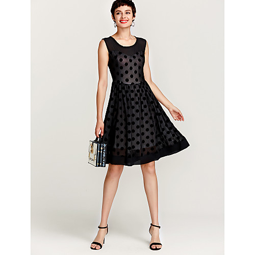 

Women's A Line Dress Knee Length Dress Black Sleeveless Black Polka Dot Round Neck Vintage Streetwear Going out Belt Not Included S M L XL XXL 3XL / Plus Size / Plus Size