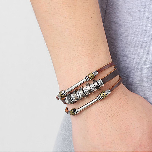 

Men's Bracelet Single Strand Letter Stylish Classic Leather Bracelet Jewelry Brown For Daily