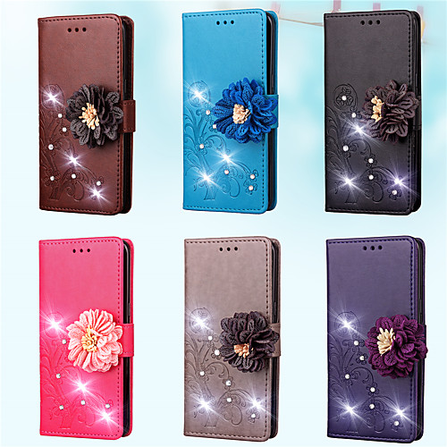 

Phone Case For Samsung Galaxy Full Body Case Leather Wallet Card S7 edge S7 S5 Mini S4 Mini S4 S3 Mini S3 Wallet Card Holder Rhinestone Flower / Floral Solid Color Hard PU Leather