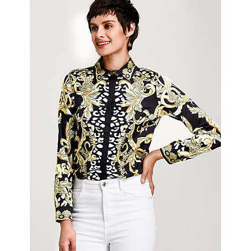 

Women's Shirt Floral Print Long Sleeve Daily Tops Sophisticated Gold