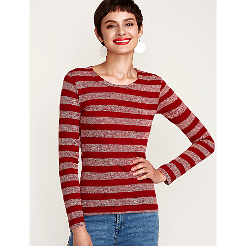 

Women's T shirt Striped Long Sleeve Daily Tops Cotton Basic Wine Royal Blue Gray