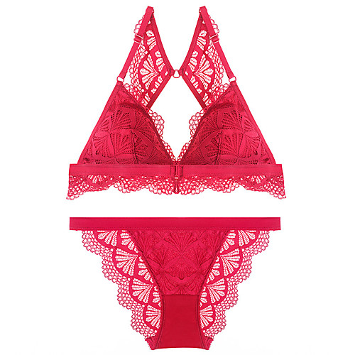 

Women's Bra & Panty Set Push-up Wireless Backless Racerback 3/4 Cup Jacquard Solid Colored Sexy Daily Purple / Lace / Mesh / Mesh / Lace
