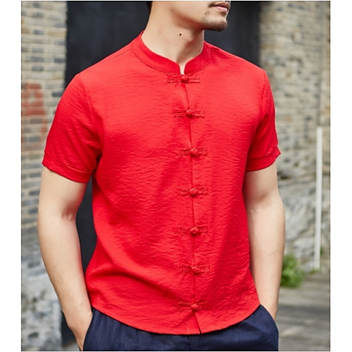 

Men's Shirt Solid Colored Plus Size Short Sleeve Daily Tops Chinoiserie White Black Red