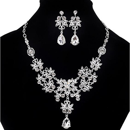 

Women's Cubic Zirconia Jewelry Set Pendant Necklace Earrings Bib Drop Party Statement Ladies Elegant Fashion Double-layer Cubic Zirconia Imitation Diamond Earrings Jewelry White For Party Wedding