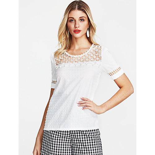 

Women's T shirt Solid Colored Short Sleeve Daily Tops Cotton Streetwear Beige
