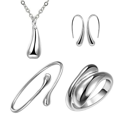 

Women's Bracelet Bangles Drop Earrings Pendant Necklace Classic Stylish Ladies Basic Elegant Classic Silver Plated Earrings Jewelry Silver For Daily Office & Career / Open Ring