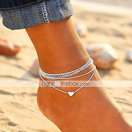 

Ankle Bracelet feet jewelry Ladies Fashion Korean Women's Body Jewelry For Daily Going out Layered Stacking Stackable Cotton Alloy Heart Silver 1pc