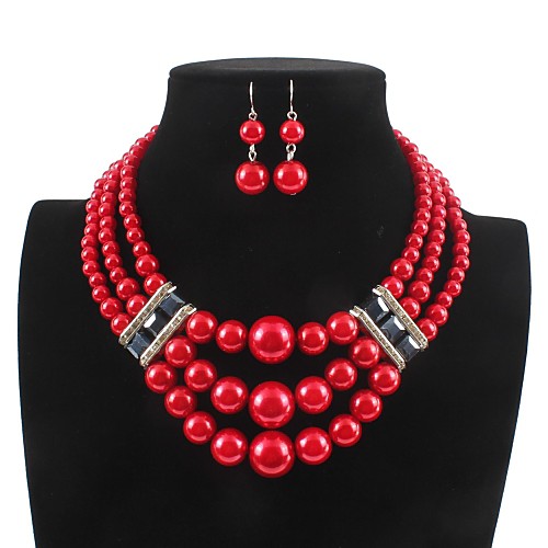 

Women's Drop Earrings Necklace Layered Ladies Stylish Classic Imitation Pearl Rhinestone Earrings Jewelry White / Red For Daily