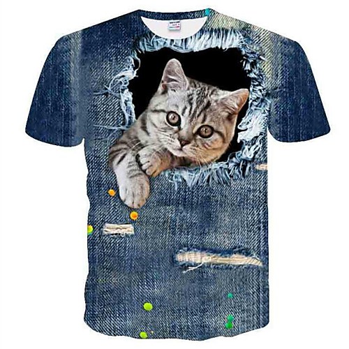 

Men's T shirt Shirt Animal Plus Size Mesh Short Sleeve Daily Tops Round Neck Gray / Summer