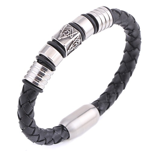 

Men's Bracelet Bangles Leather Bracelet Hologram Bracelet Single Strand Dream Faith Punk European Trendy Genuine Leather Bracelet Jewelry Black For Daily Street / Loom Bracelet / Titanium Steel
