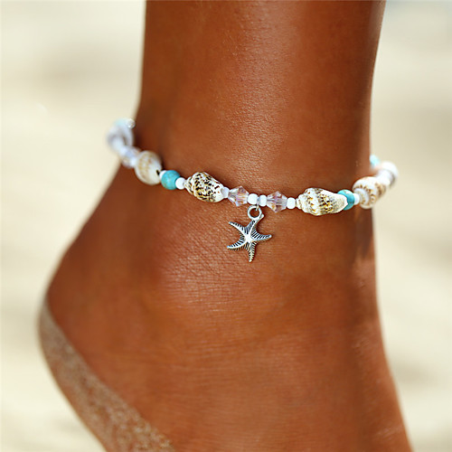 

Anklet Ankle Bracelet Ladies Bohemian Bikini Women's Body Jewelry For Gift Holiday Beads Yoga Turquoise Acrylic Alloy Starfish Shell Silver 1pc