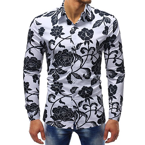 

Men's Shirt Floral Print Long Sleeve Daily Tops Basic White