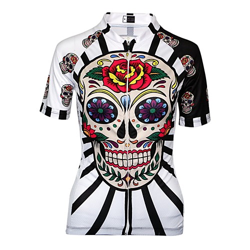 

21Grams Women's Cycling Jersey Summer Spandex Polyester Red / White Purple Red Sugar Skull Plus Size Bike Jersey Anatomic Design Quick Dry Moisture Wicking Breathable Back Pocket Sports Patterned
