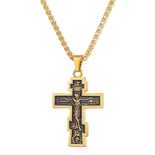 

Men's Pendant Necklace Vintage Style franco chain Cross Crucifix Classic Vintage Stainless Steel Gold Black Silver 55 cm Necklace Jewelry 1pc For Gift Daily