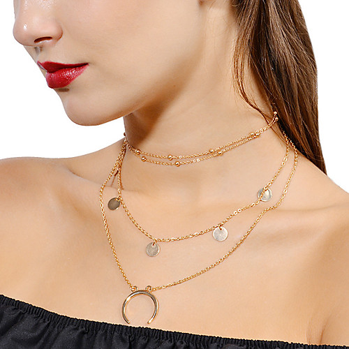 

Women's Pearl Choker Necklace Pendant Necklace Layered Stacking Stackable Floating Floral / Botanicals Moon Crescent Moon double horn Ladies Personalized Fashion Multi Layer Metal Alloy Silver Gold